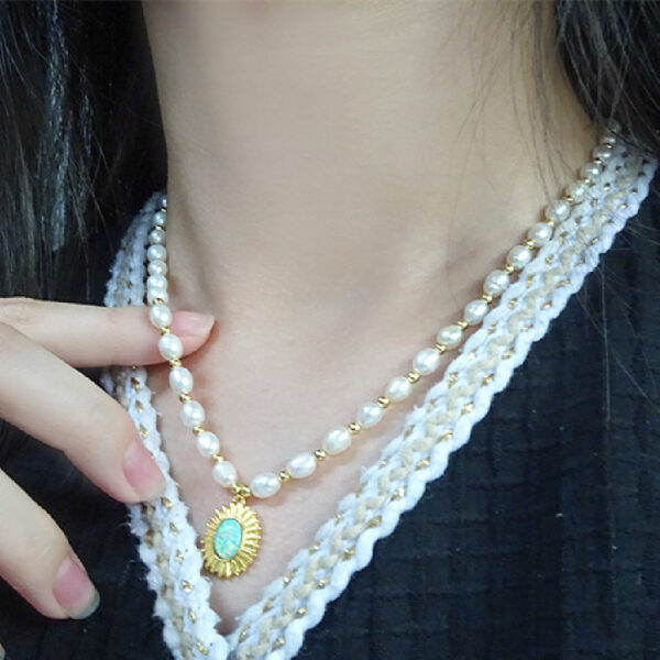 Light Luxury Design Opal Natural Pearl Necklace Sterling Silver