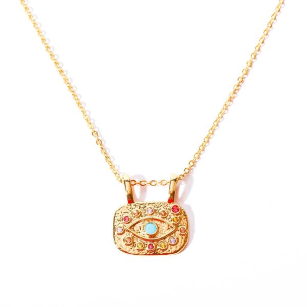 INS Zircon Eye Necklace Sliding Pendant Copper Plated Gold 18K Color Retention - Image 2