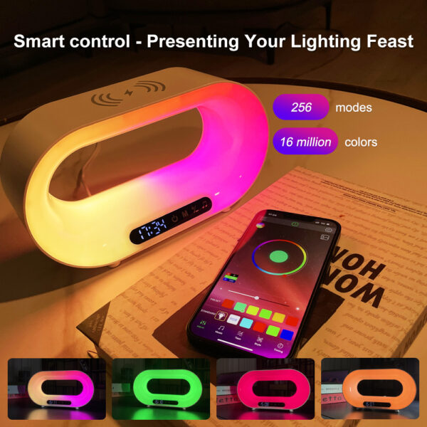 Multi-function 3 In 1 LED Night Light APP Control RGB Atmosphere Desk Lamp Smart Multifunctional Wireless Charger Alarm Clock - Image 6