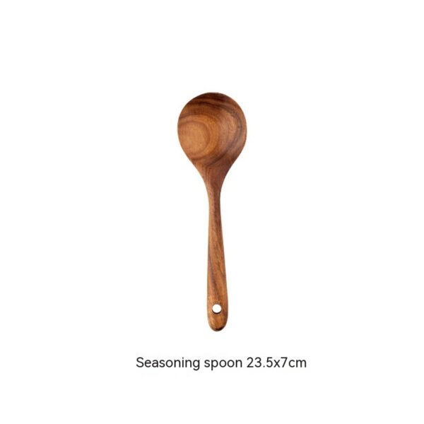 Wooden Kitchenware Suit Teak Long Handle Spoon Wooden Colander Non-stick Spatula - Image 9