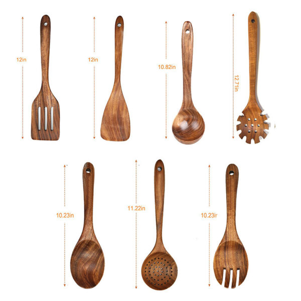 Wooden Kitchenware Suit Teak Long Handle Spoon Wooden Colander Non-stick Spatula - Image 5