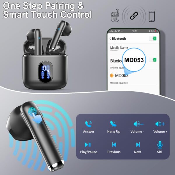 Wireless Earbuds, 2024 Bluetooth 5.4 Earbuds Hi-Fi Stereo, 3g Mini Ear Buds with 4 ENC Mic, Bluetooth Headphones in Ear, 30H USB-C LED Charging Case, IP7 Waterproof Wireless Earphones for Android iOS - Image 2